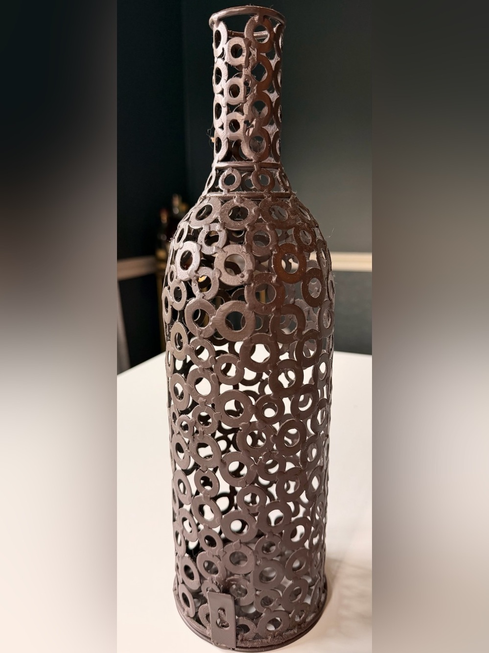 Decorative Metal Wine Bottle - Brown/Bronze